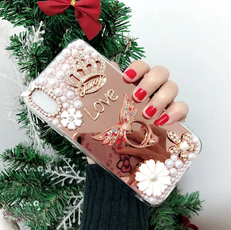 Роскошный зеркальный чехол для iPhone X XR XS Max 7 8 6 6S Plus 7Plus 8Plus с жемчужной короной и