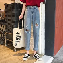 Дешевая Новинка весна лето осень женские модные повседневные джинсовые штаны FP2726