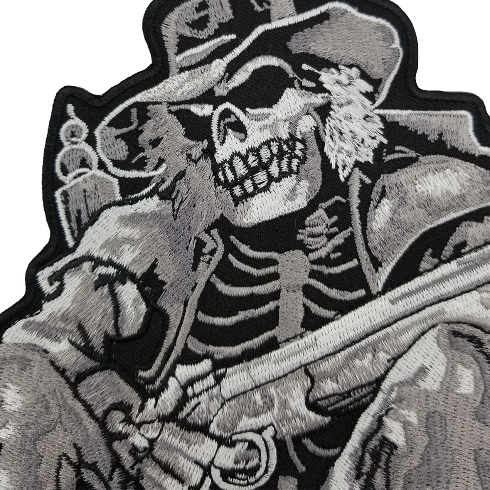 Hand with gun skull Vest Motorcycle Embroidered Iron On Back of Jacket Patch Black twill fabric Free Shipping DIY Eco-Friendly(4)