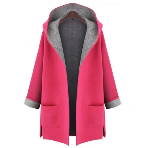 Hchenli бренд 2018 Для женщин с длинным рукавом хаки розовый Шерстяное пальто мода большой плюс Размеры верхняя одежда для зимы с Кепки