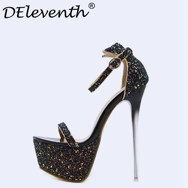 

2018 New Fashion Bling Gitter Platform 16.5cm Ultra High Heels Woman Shoes Nightclub Sexy Sandals Party Dress Shoes Pink US4-8.5