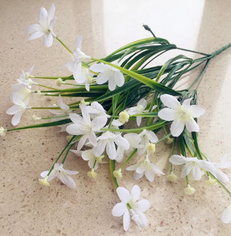 Plastic Leaf Bunch Fake White Orchid Flower Gr Plant Plastic Leaf Bunch Fake White Orchid Flower Gr Plant Greenery For Wedding Fl Arrangement Table Decorative Flowers In Artificial Dried