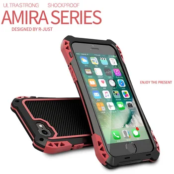 

R-JUST AMIRA Outdoor Shockproof Waterproof Silicone Carbon Fiber Metal Bumper Case Cover for iPhone 8 8 plus ORIGINAL