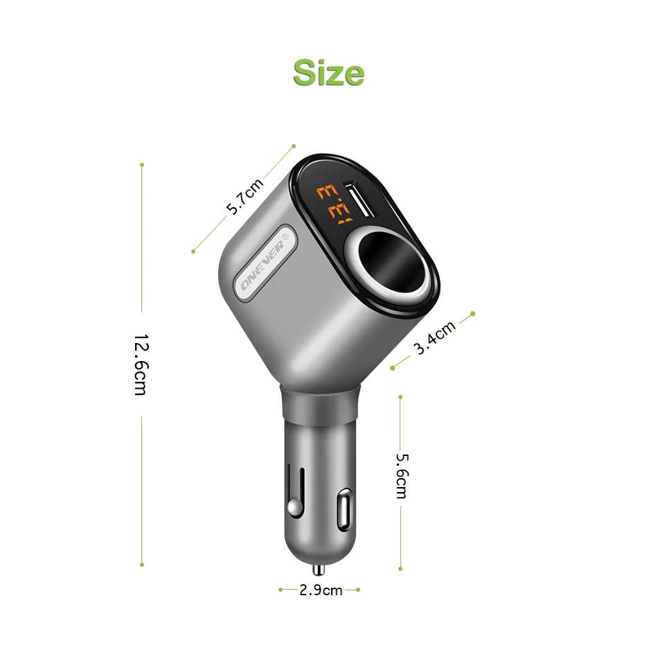 Onever 3 порта USB Автомобильное зарядное устройство автомобильного прикуривателя разъем сплиттер адаптер питания зарядное устройство Макс 5 в 3.1A выход напряжение дисплей