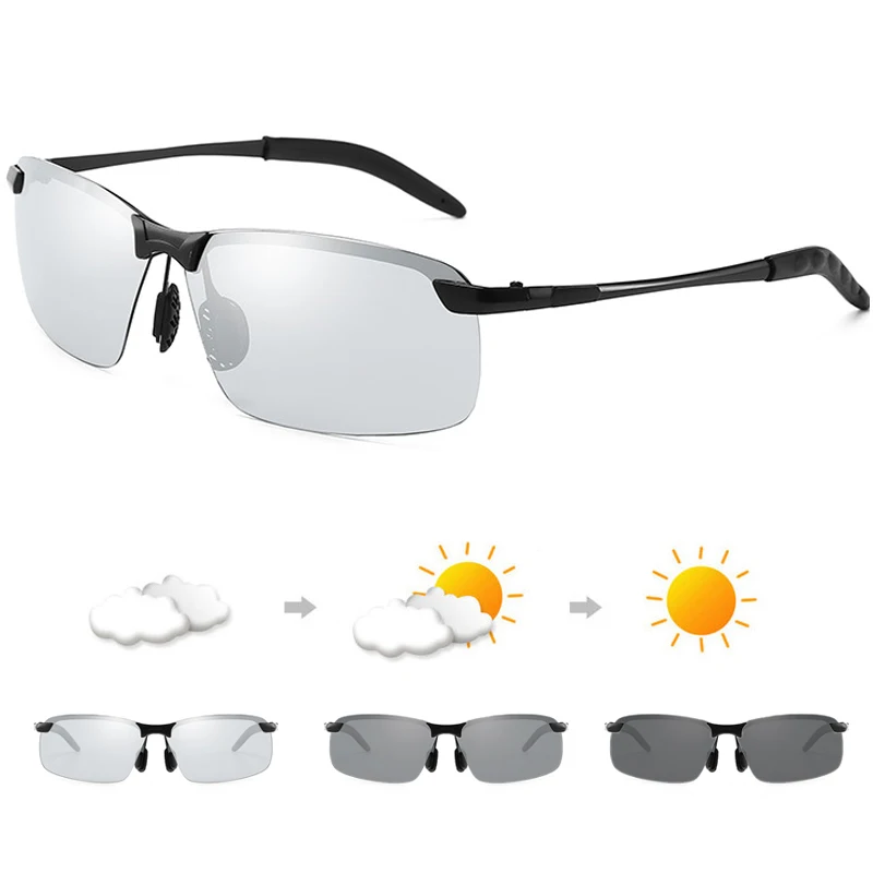 

Rimless Polarized Sunglasses Men Driving Men Sunglasses Night Vision UV400 Goggles Alloy Photochromic Sunglasses Change Color