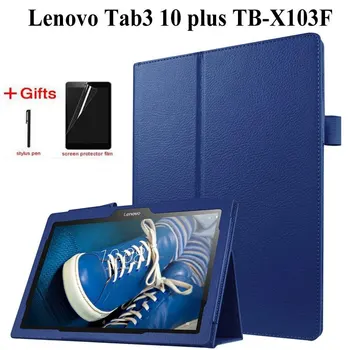 

Litchi stand PU Leather Case For Lenovo Tab 2 A10-70F/L A10-30 X30F/M Tab 3 X70 X70F X70M Tab 10 TB-X103F X103F case+Film+Pen