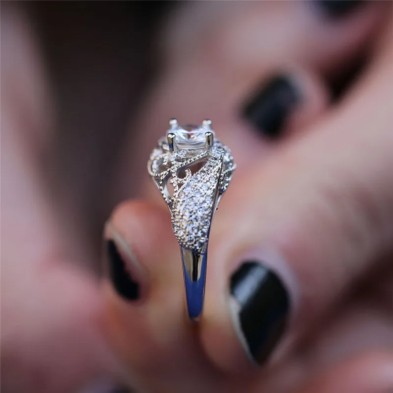 NEWBUY Classic Women Wedding Ring Silver Color AAA+ Cubic Zirconia Ring Female Engagement Jewelry Valentine's Day Gift