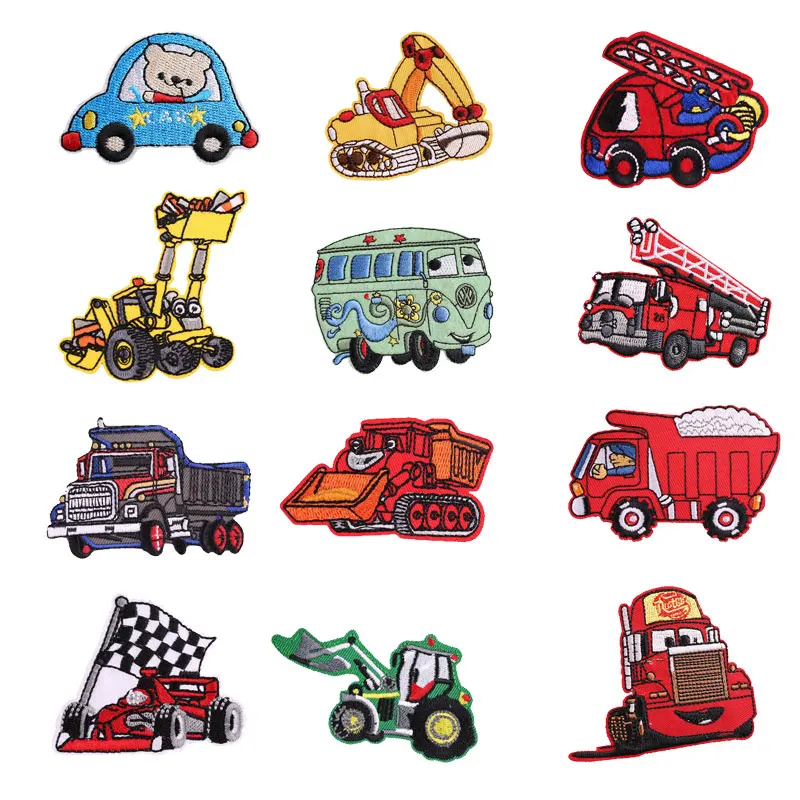 

Cartoon Car Excavator Iron on Patches for Clothing Embroidery Stripe on Clothes Cute Sequin Applique Badge Applique Cloth Fabric