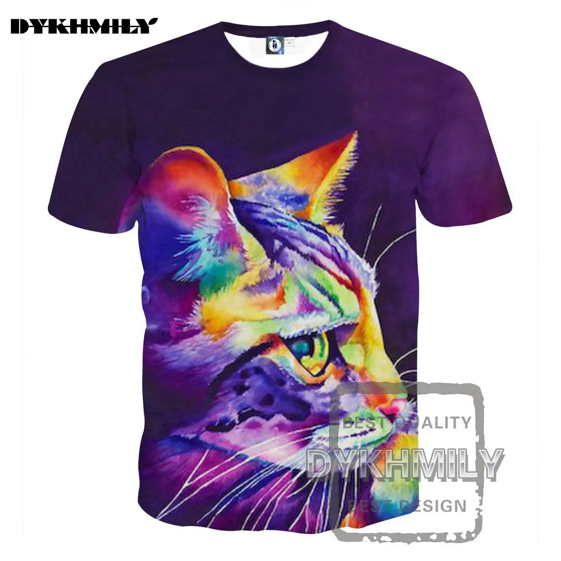 Dykhmily Новая мода 3D мультфильм печати летняя футболка супер красочные cat Новинка 2017