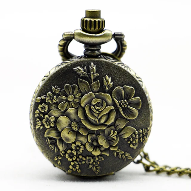 Fashion Small Size Bronze Flower Pattern Women Pendant Necklace Pocket Watch Fashion Small Size Bronze Flower Pattern Women Pendant Necklace Pocket Watch
