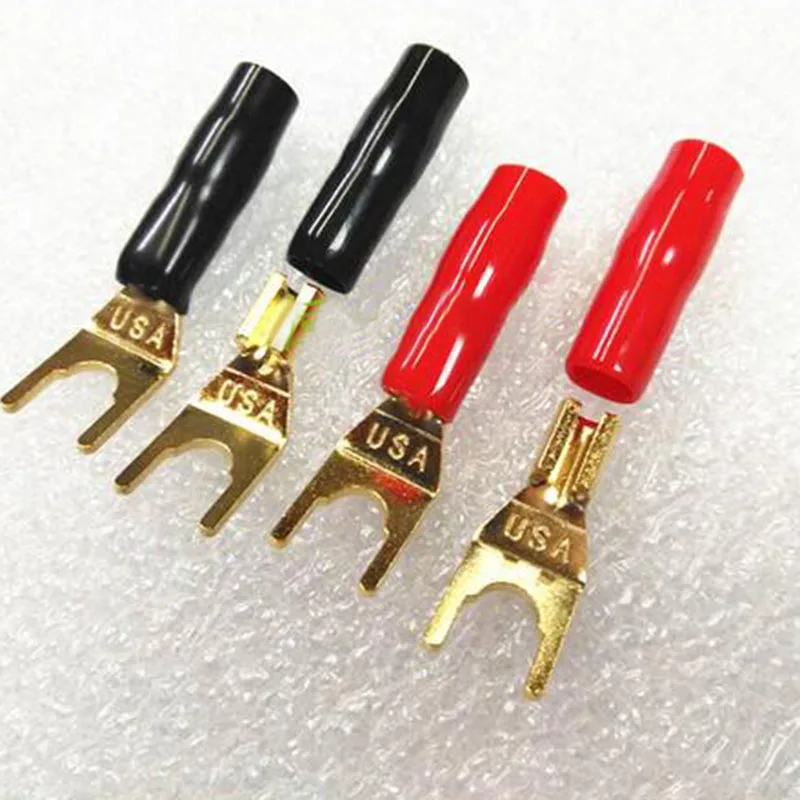 10Pcs Y Type Gold Plated Solderless Speaker Spade Banana Plug U Adapter