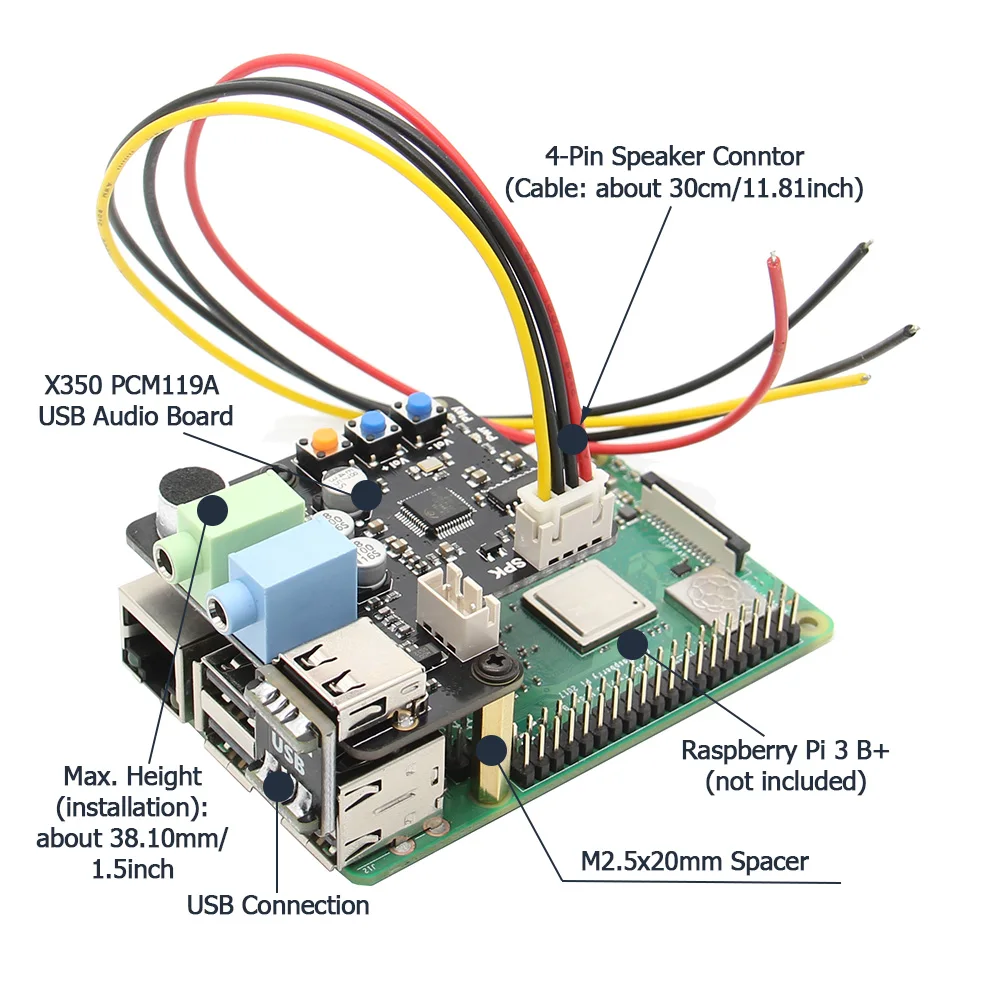 Raspberry Pi X350 USB аудио карта с микрофоном вход/аудио вход и выход для ПК/Raspberry Pi 3 Model B+(плюс)/3B/2B