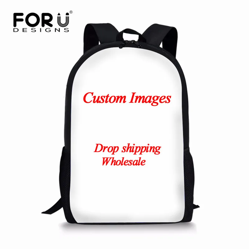 FORUDESIGNS/черные джинсовые дизайн с изображением животных; школьные рюкзаки для студентов, кошек и собак 3D печатных рюкзаки для мальчиков и девочек классный Детский рюкзак для книг, Mochila - Цвет: customC