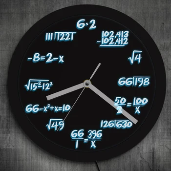 

1Piece Math Wall Clock With LED Neon illumination Math Formula Pop Equation Luminous Wall Clock Scicence Educational Kid Gift