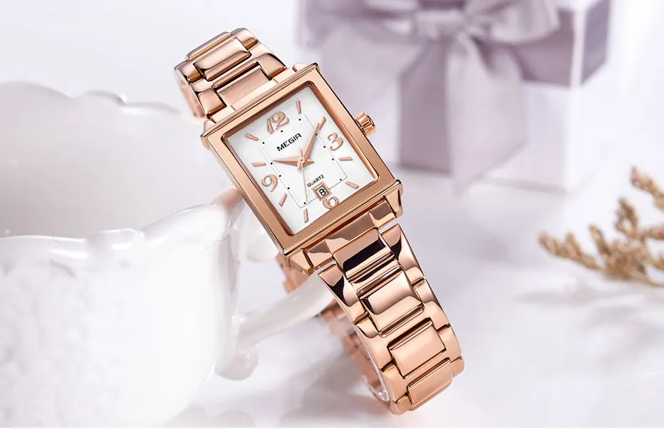 MEGIR женские часы из розового золота, роскошные женские часы-браслет для влюбленных, модные женские кварцевые наручные часы, часы Relogio Feminino 1079