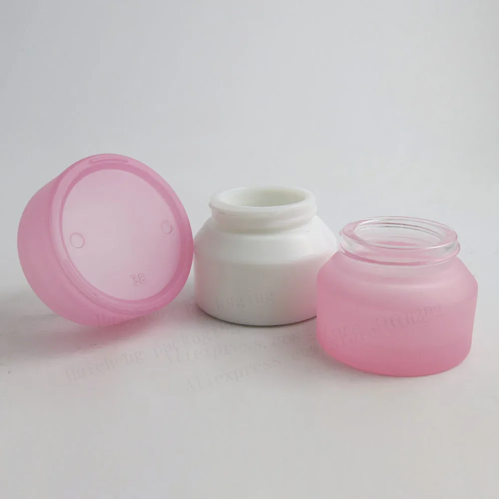 12 x 15G 30G 50G Pink White Make up Glass Jar With Silver Lids white Seal Container Cosmetic Packaging, 15G Glass Cream Pot