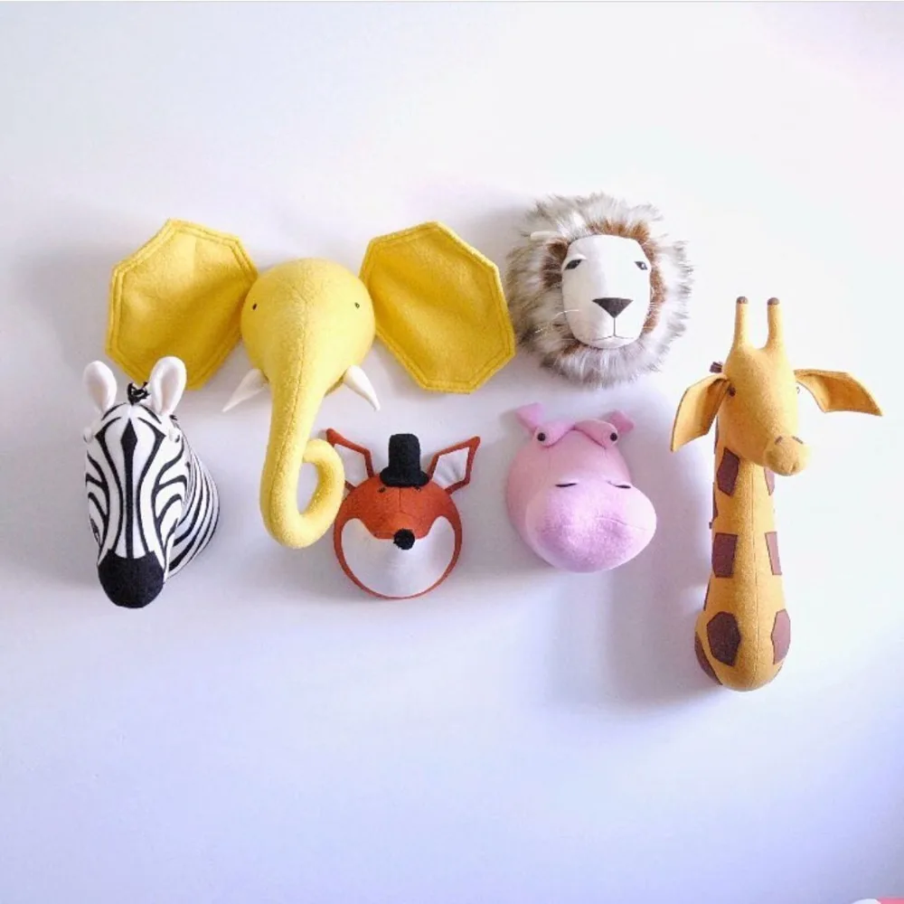 

3D Animal Elephant Deer Zebra Rabbit Tiger Head Wall Mount Stuffed Toys Bedroom Decor Felt Artwork Wall Hanging Dolls Photo Prop