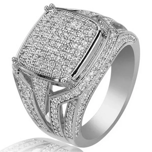 Clear Cubic Zircon Luxurious Men Ring Silver Gold Color Wedding Band