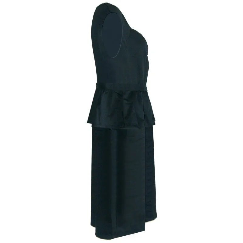 2016 New Elegant Summer Office Dresses Black Ruched Peplum Dress With Bow Elegant Plus Size U-Neck Ladies Work Wear XXL (5)