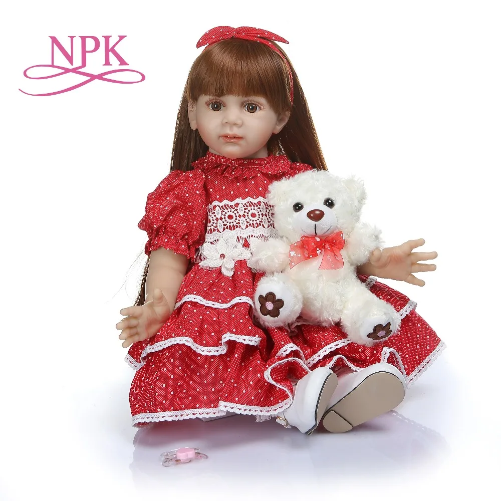 

NPK 60CM big real baby size 6-9Month princess toddler Fridolin soft silicone bebe doll reborn long hair baby