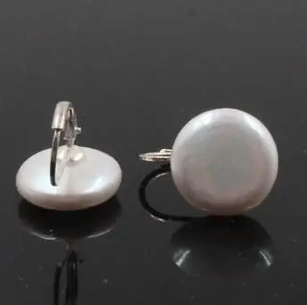 

Free shipping 12-13mm Coin white freshwater pearls silver earrings