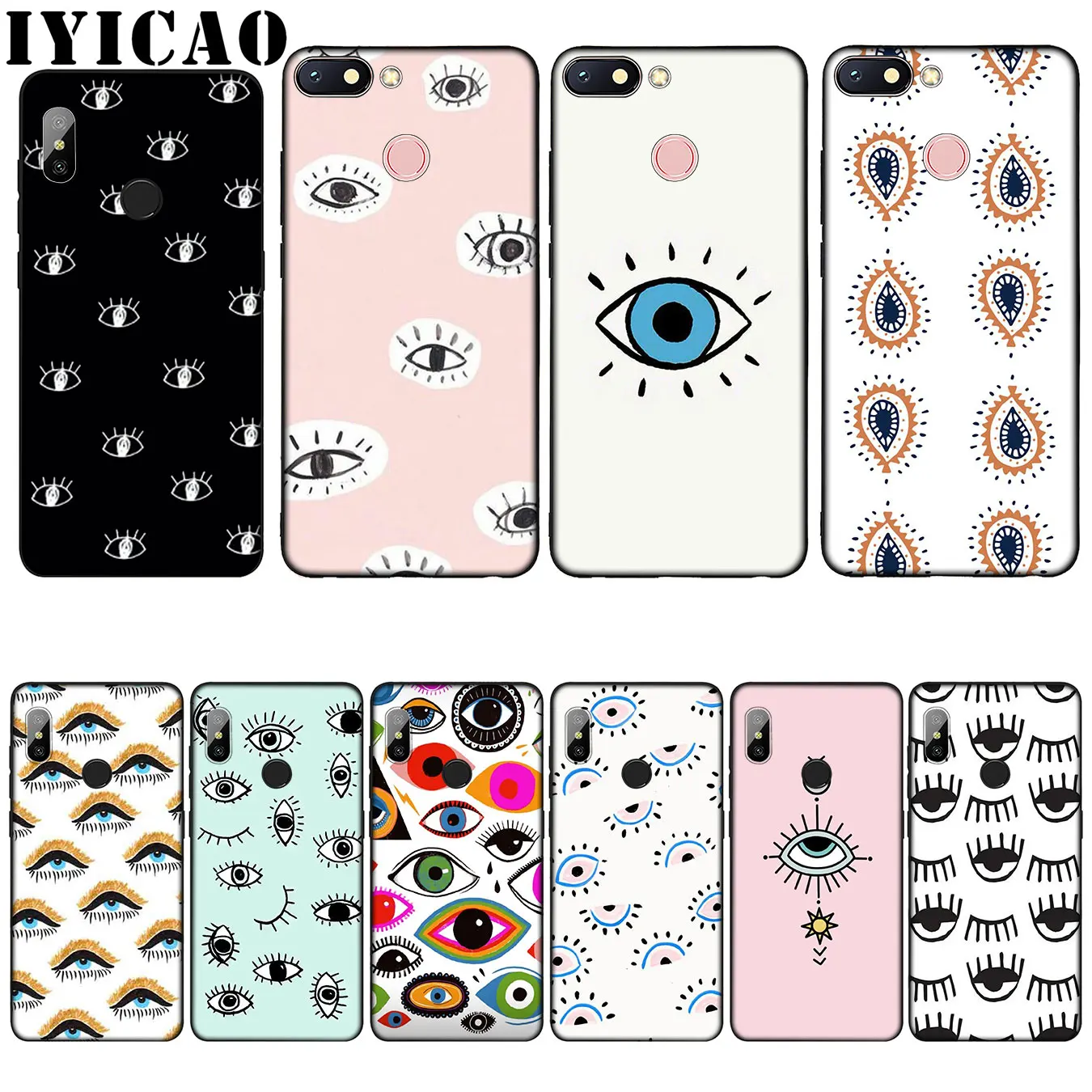 

IYICAO Luxury Relief DIY Eyes Couple DIY Printing Drawing Soft Case for Xiaomi Redmi 6A 5A Note 7 4 4X 5 Plus 6 Pro Black Cover