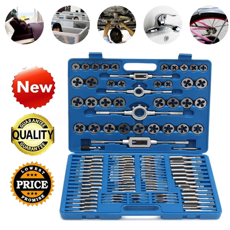 DWZ 110pcs Metric Tap and Die Set Thread Cutting Edge Holder Repair Tool With Case