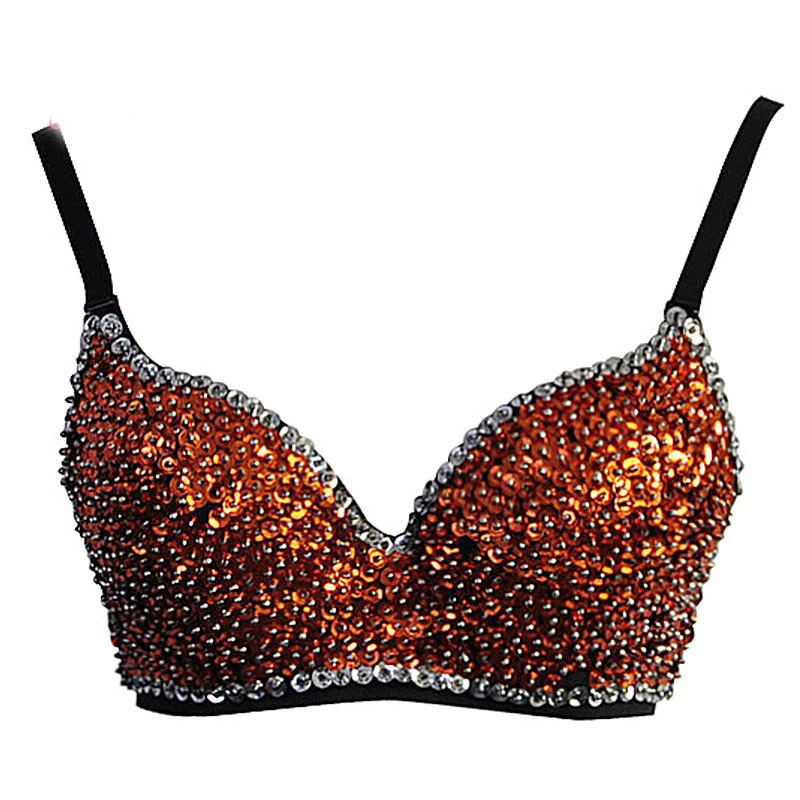 Orange Sequined Beading Dancewear New Women Bra Sexy