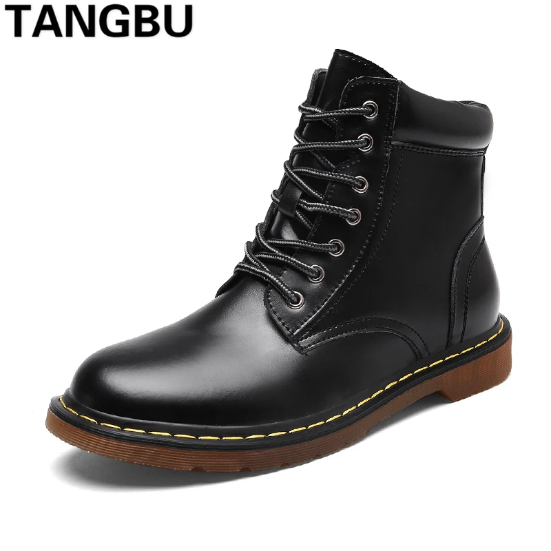 

Vintage Genuine Leather Men Martin Boots Lace Up Warm Plush Casual Men Boots Ankle Botas Fashion Motorcycles Boots Men Size38-44