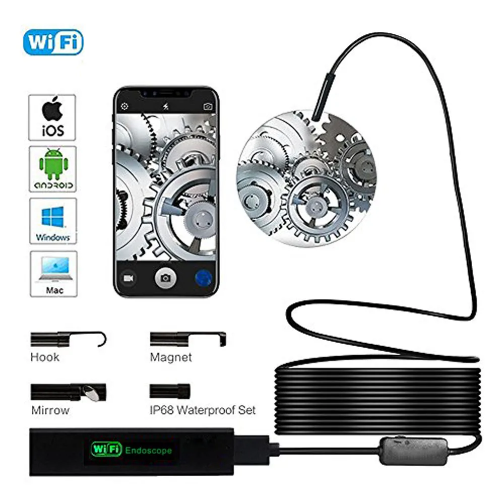 1080P Wifi эндоскоп камера 1200P эндоскоп HD 1 м 2 м 3,5 м 5 м 10 м USB осмотр Водонепроницаемый Бороскоп камера жесткий кабель трубка - Цвет: 5M hard