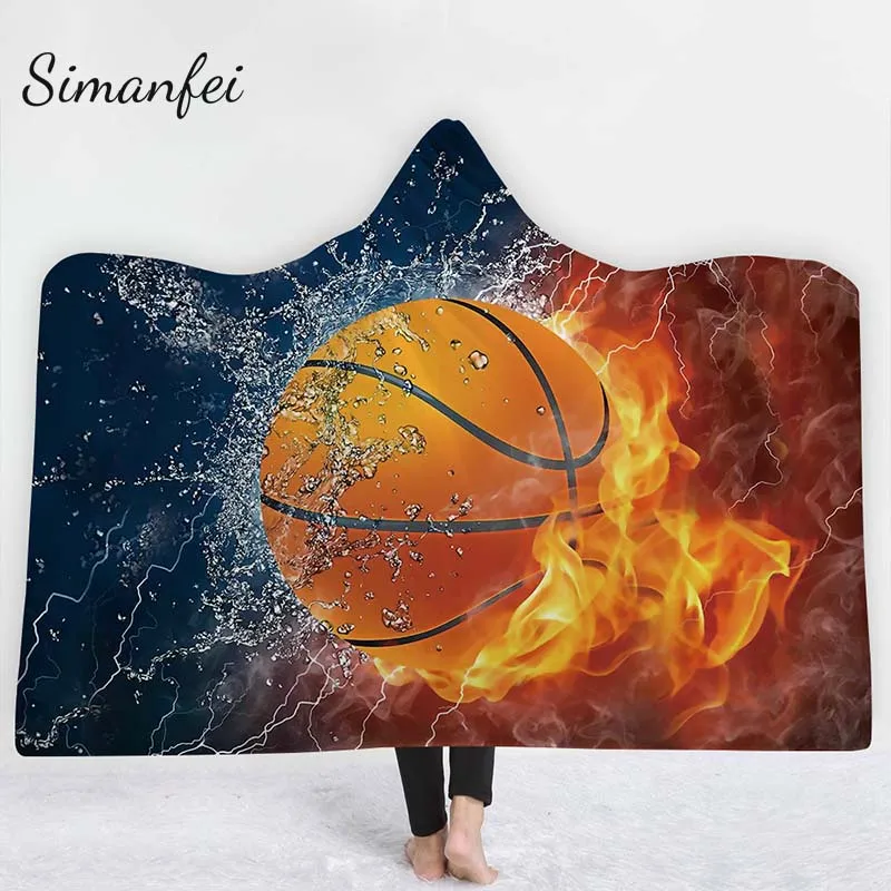 

Simanfei 2019 Tennis Sport Hooded Blanket 3D Sherpa Fleece Wearable Blanket Throw Blankets for Bed Sofa Home