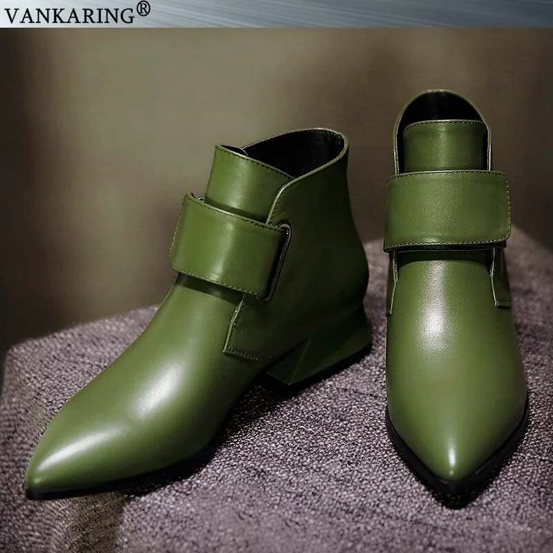 Vankering/Женская обувь; кожаные ботильоны; женские модные ботинки на среднем каблуке с острым носком и пряжкой; сезон осень-зима; женская обувь