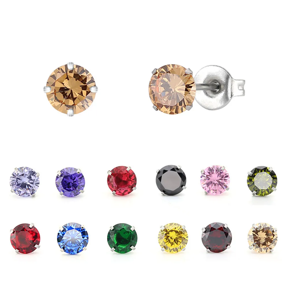 

Crystal earrings female stainless steel jewelry accessories fashion cute pink small Round male earring studs gifts for women men