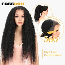 FREEDOM Curly Lace Front Wig Synthetic 360 Lace Frontal Wig Ombre Ponytail Wig For Black Women Heat Resistant American Fashion FREEDOM Curly Lace Front Wig Synthetic 360 Lace Frontal Wig Ombre Ponytail Wig For Black Women Heat Resistant American Fashion