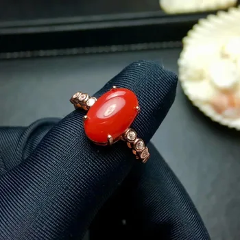 

shilovem 925 sterling silver real Natural red coral rings fine Jewelry wedding women trendy open party gift 8*12mm mj0812087agsh