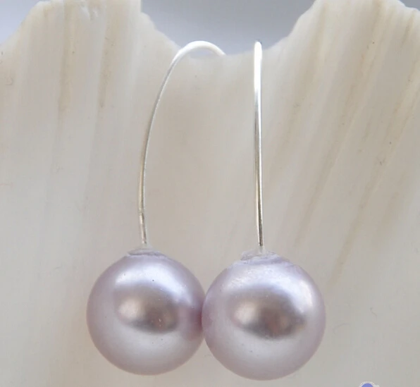 

hot sell new - -hot 12289 lavender round shell pearl dangle earring