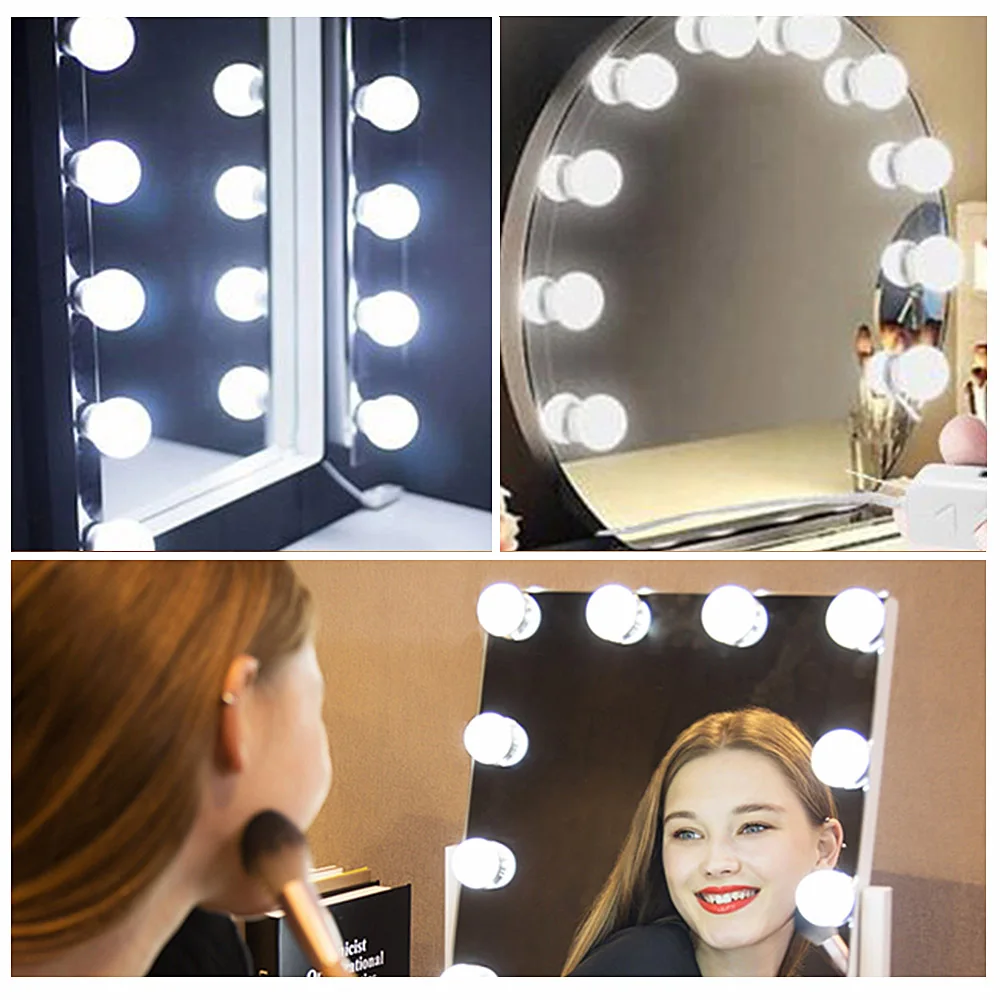 Hollywood Vanity Mirror Lights Dressing Table Makeup Lighting USB Adapter LED Vanity Light with Dimmable Light Bulb for Bathroom