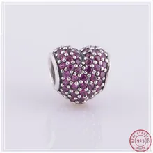 Новое поступление Лидер продаж, прозрачный CZ Рубин проложить бусины в форме сердца для женщин ювелирных изделий DIY Fit PANDORA Подвески Серебро 925 LW251C