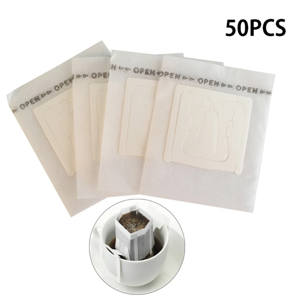 

50pcs Portable Home Office DIY Drip Coffee Filter Bag Hanging Ear Style Coffee Filters Paper Brew Coffee Heatproof Filter Bag