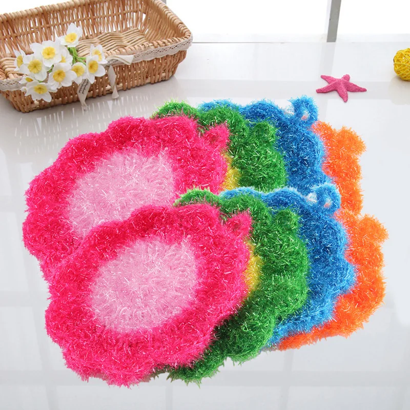 

Flower Shaped Dish Scrubber Sponge Non-scratch Cute Home Kitchen Tool Bowls Pan Washing Cleaning Cloth Scouring Tableware Wash