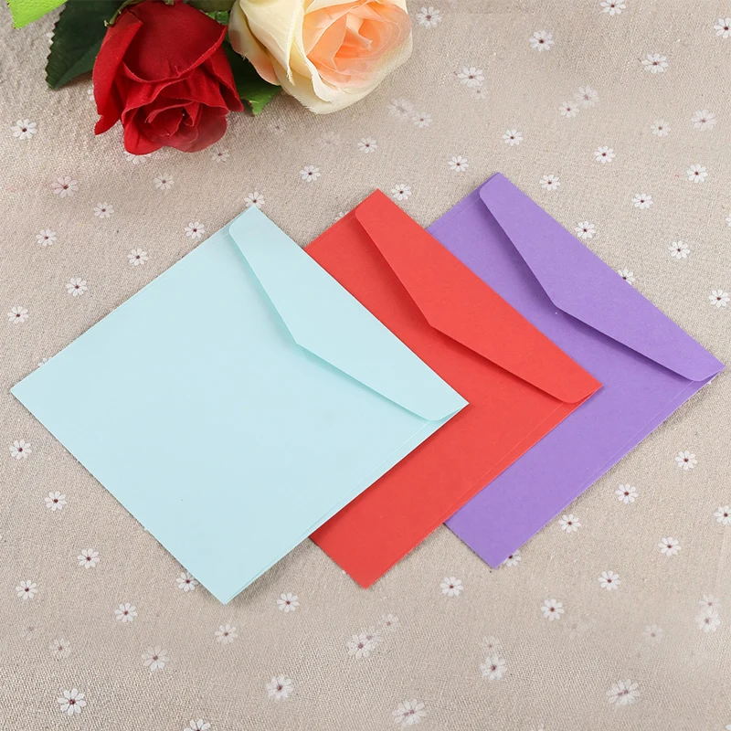 

10pcs / lot Solid Color Double-Paste Paper Square Envelope Red European-Style Wedding Invitation Red / Blue / Purple / Pink