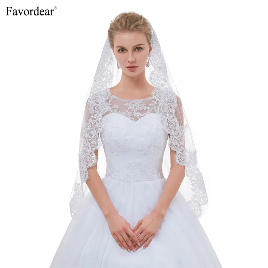 Favordear Velos De Novia 2018 Фата для невесты короткая роскошная кружевная невест вуаль с