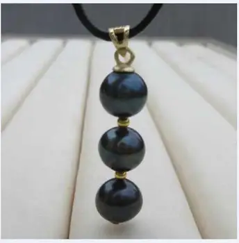 

NEW 10MM ROUND TAHAILIAN BLACK PEARL PENDANT+ NECKLACE 18 '925silver