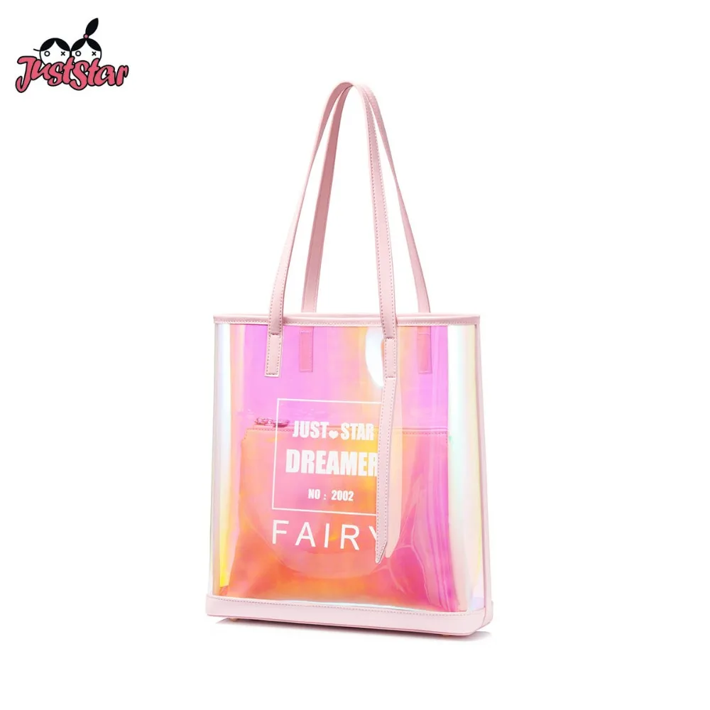 JUST STAR Brand Women's TPU Shoulder Bags Female Transparent Beach Summer Handbags Ladies Fashion Colorful Jelly Tote Purse | Багаж и