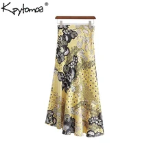 Винтаж элегантные Цветочный принт Русалка миди юбка женская модная обувь с молнией сбоку; обувь нерегулярные женские юбки Повседневное Faldas Mujer