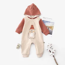 Autumn Newborn Unisex Clothes Winter Warm Hooded Long Sleeve Baby Boys Girls Rompers Soft Cotton Toddler Infant Jumpsuits Outfit baby cartoon giraffe elephant print rompers cute infant newborn boys girls long sleeve clothes soft jumpsuits toddler costumes