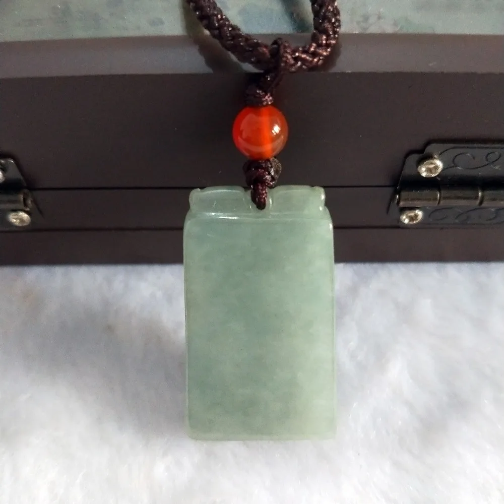 

yu xin yuan Natural miandian jade emerald Square talisman magical magic pendant