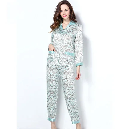 Новинка, весенний женский пижамный комплект из натурального шелка, сексуальная пижама с принтом, женская пижама для сна, ночная сорочка для девочек, костюм для сна из чистого шелка - Цвет: SP88388  4
