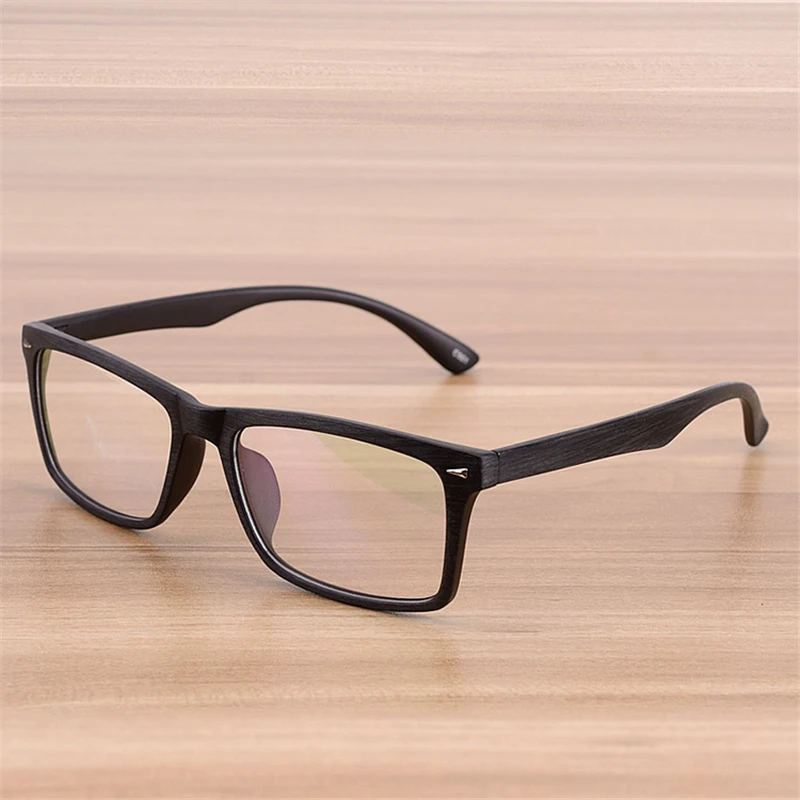 Seemfly ретро имитация деревянная оправа для очков Квадратные прозрачные линзы оптические Sepectacles для мужчин и женщин Простые зеркальные очки - Цвет оправы: Черный