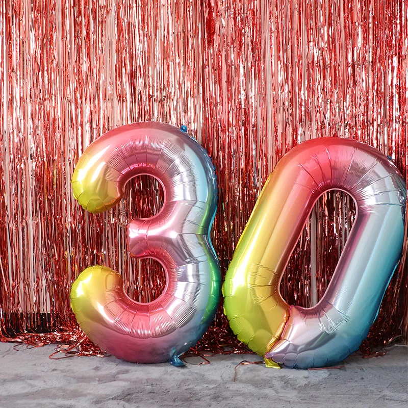 Вт, 30 Вт, 40 дюймов переливчатая Радуга Цвет номер Фольга воздушные шары на день рождения вечерние украшения Цифровой шар, воздушный воздушные шары для детского душа